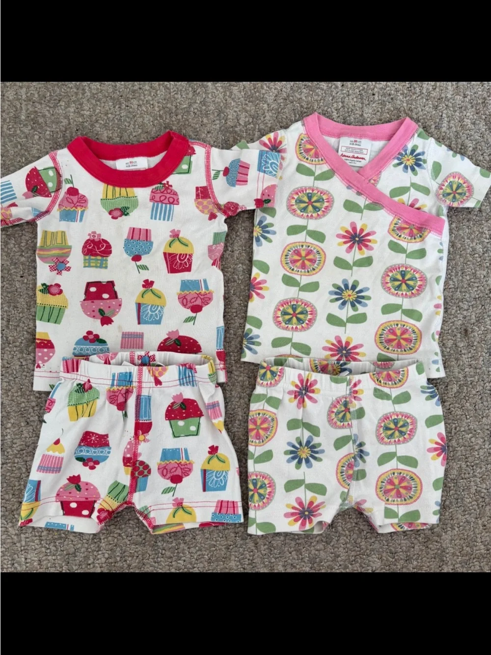 Kids Pajamas Set - Cupcake & Floral Short Sleeve Pajamas - Pink/White